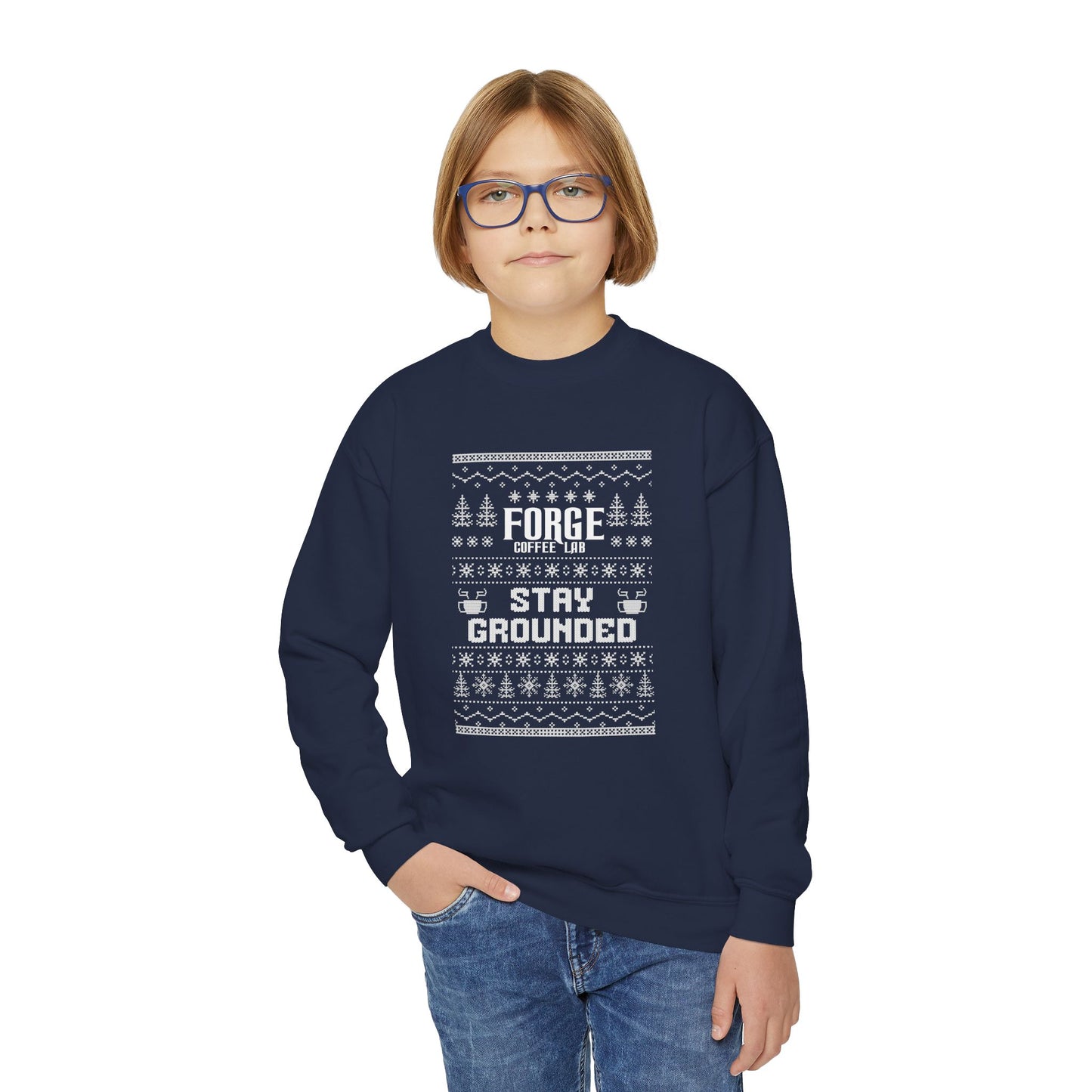 Youth Sweatshirt — "Forge Coffee: Stay Grounded" Holiday Coffee Lover