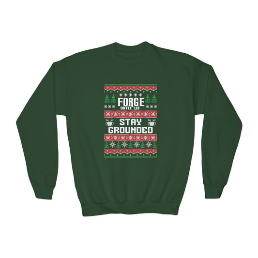 Youth Crewneck Sweatshirt – "Forge Coffee: Stay Grounded" Holiday Coffee Lover